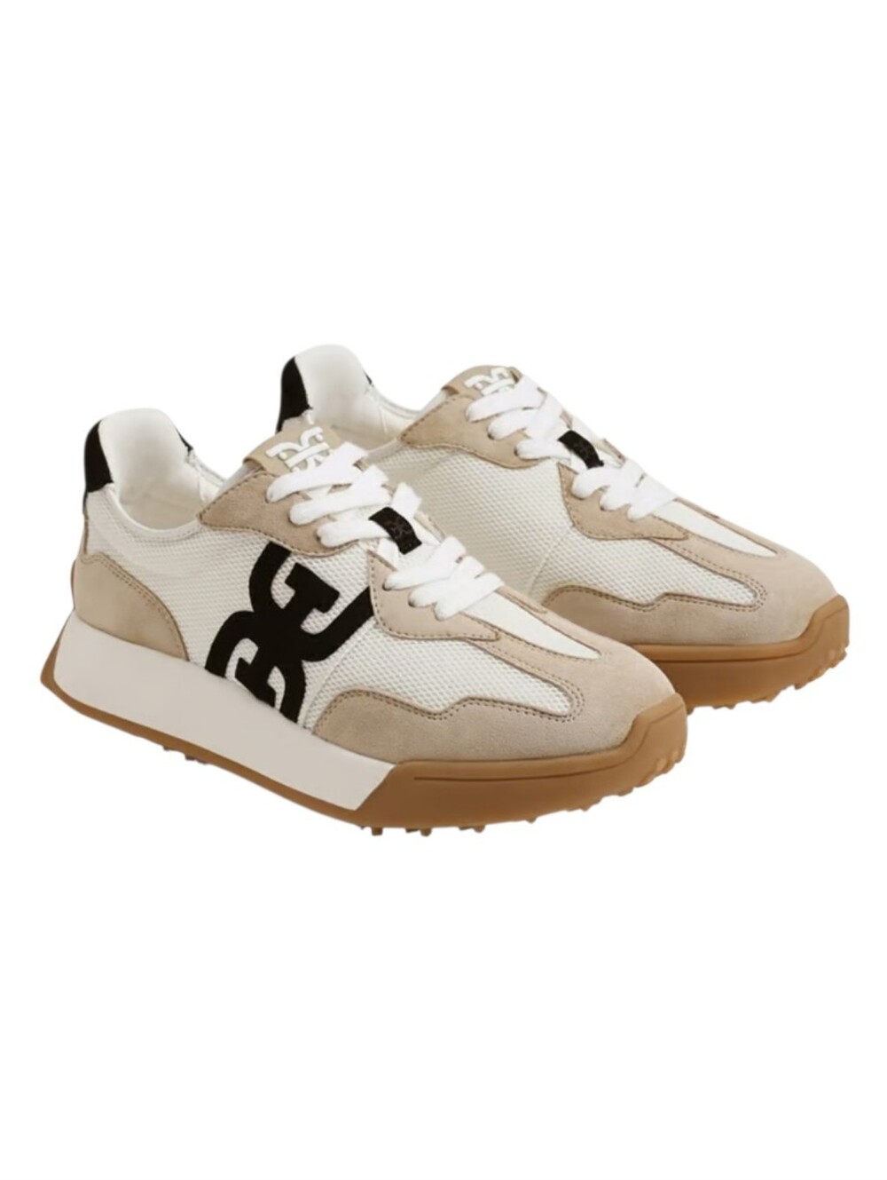 Sam Edelman Langley 3 Retro Sneakers - White/Tan/Black Mesh - Size 6.5 Womens